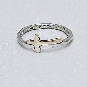 Silpada Sterling Silver 9K Gold Cross Ring R1393 Size 8 RARE
